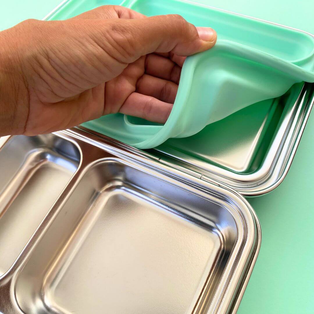 Fiambrera infantil Explora 5 Verde Jade abierta silicona uso alimentario