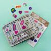 Pack Explora 5 + Repega con fiambrera inox verde jade y pegatinas Fiambrera de acero inoxidable color verde jade con pegatinas reutilizables infantiles