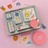 Pack Completo Explora Total con fiambrera inox rosa lotto y pegatinas kawaii Fiambrera de acero inoxidable rosa lotto con pegatinas reutilizables infantiles kawaii y botes para snacks picynic