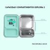 Explora 2 capacidad Explora 2 con medidas de su capacidad en volumen y peso