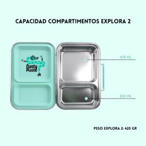 Explora 2 con medidas de su capacidad en volumen y peso